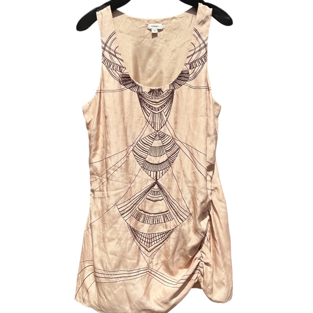 Size 10 - Blush Silk Dress w/ Art Deco Bronze Beading Embroidery + Ruching Tommy